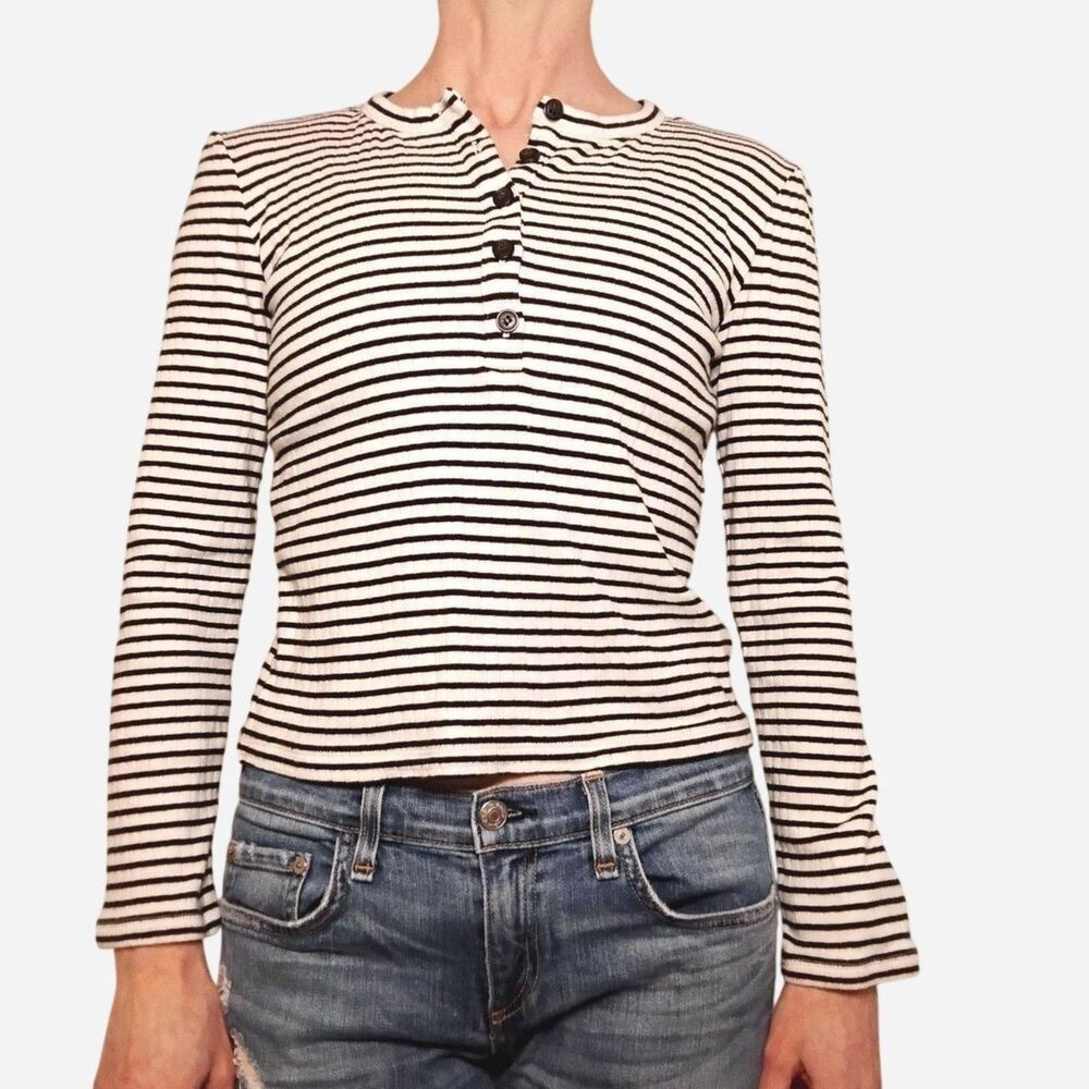 Madewell Striped Henley Size Small Black White